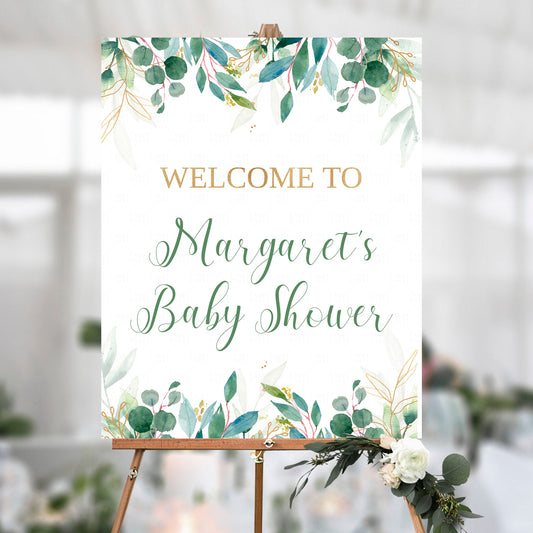 Editable Greenery Baby Shower Welcome Sign