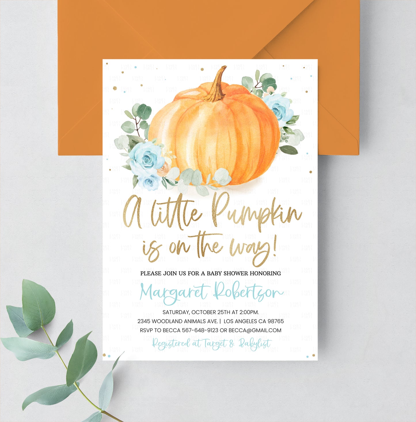 Editable Little Pumpkin Baby Shower Invitation