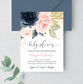 Editable Floral Navy And Pink Baby Shower Invitation