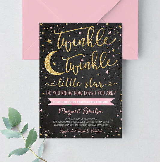 Editable Twinkle Twinkle Little Star Baby Shower Invitation