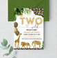 Editable Two Wild Leopard Print Jungle Birthday Party Invitation