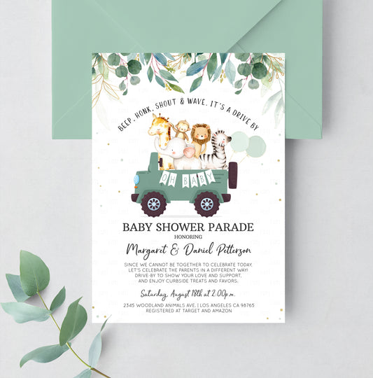 Editable Safari Drive By Baby Shower Invitation