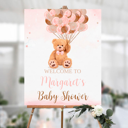 Editable Teddy Bear Baby Shower Welcome Sign, Bear Themed Baby Shower Welcome Sign, Printable Baby Shower Party Sign, Yard sign Download