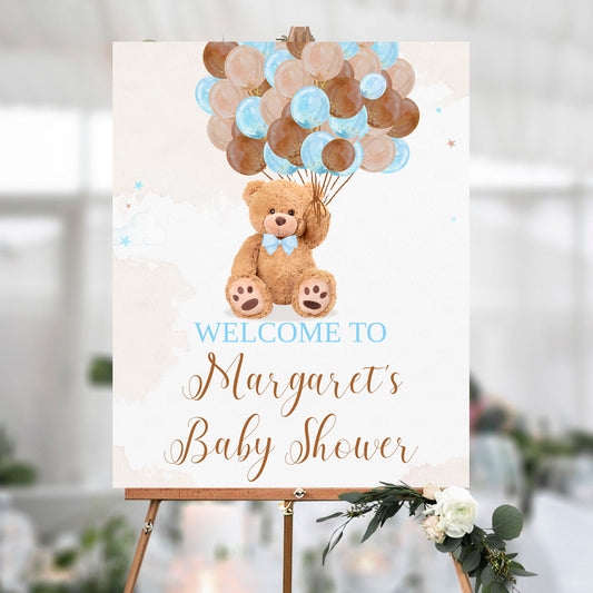 Editable Teddy Bear Baby Shower Welcome Sign