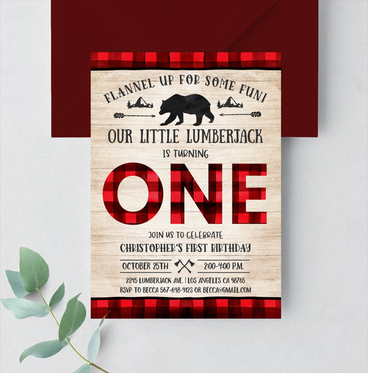 Editable Lumberjack Birthday Invitation