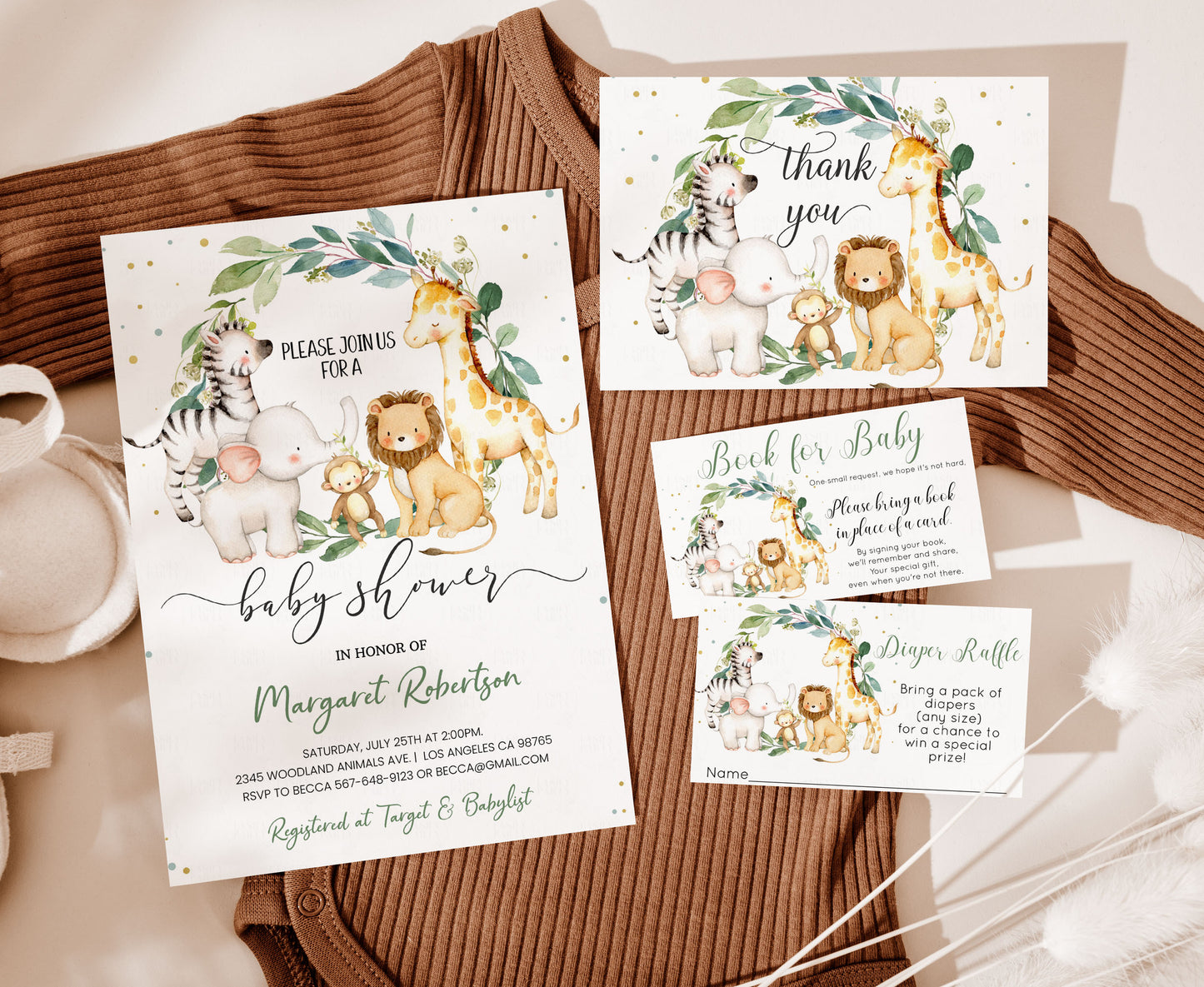 Editable Safari Baby Shower Invitation Set