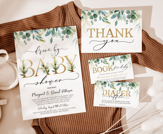 Editable Greenery Baby Shower Invitation Set