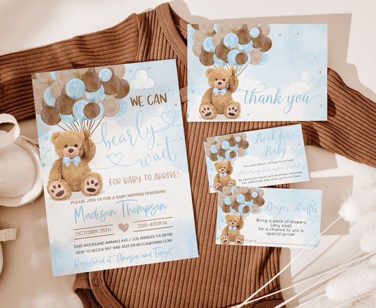 Editable Teddy Bear Baby Shower Invitation Set