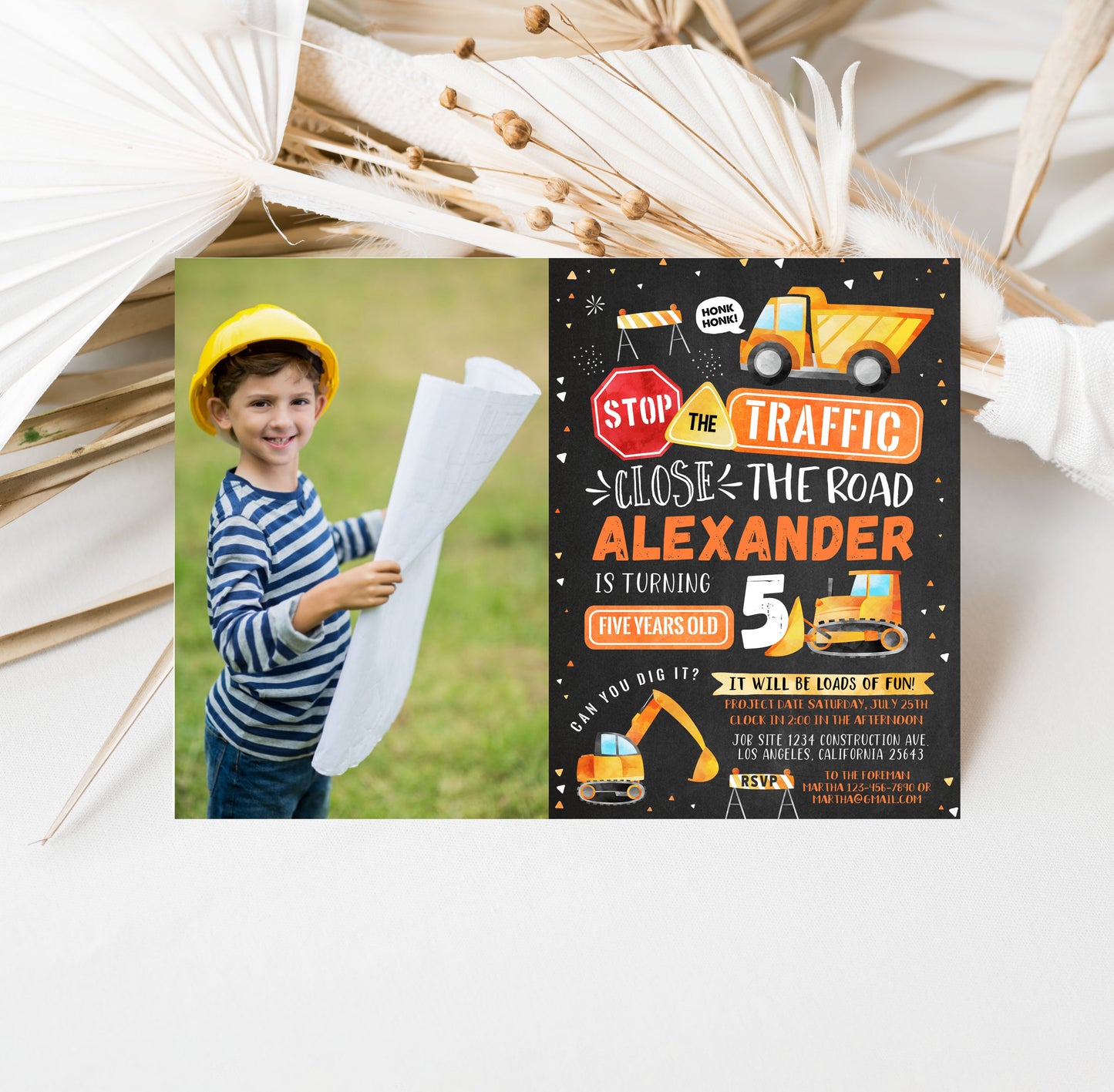 Editable Construction Birthday Invitation