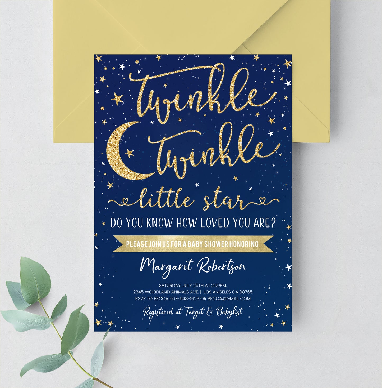 Editable Twinkle Twinkle Little Star Baby Shower Invitation