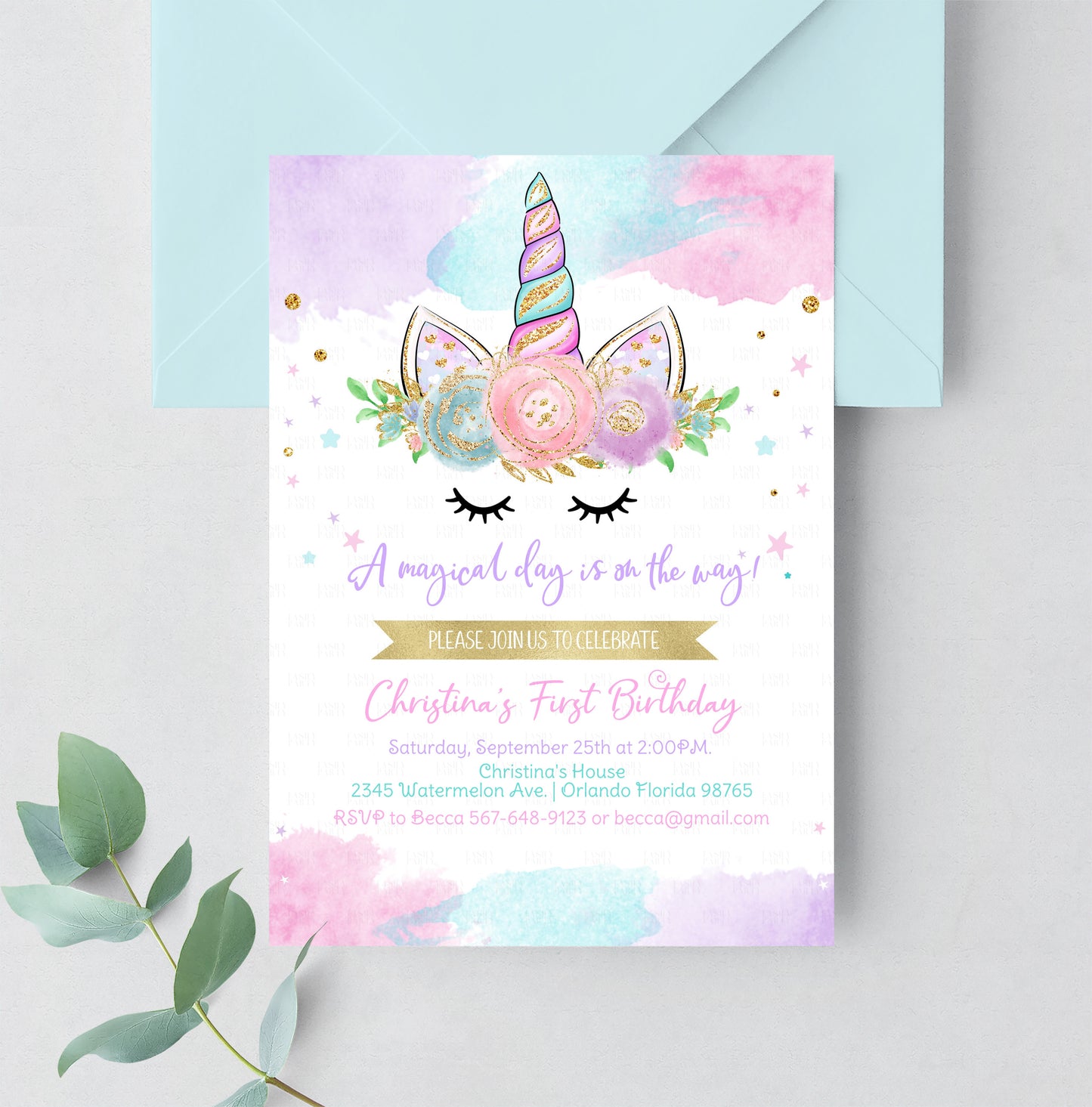 Editable Unicorn Invitation