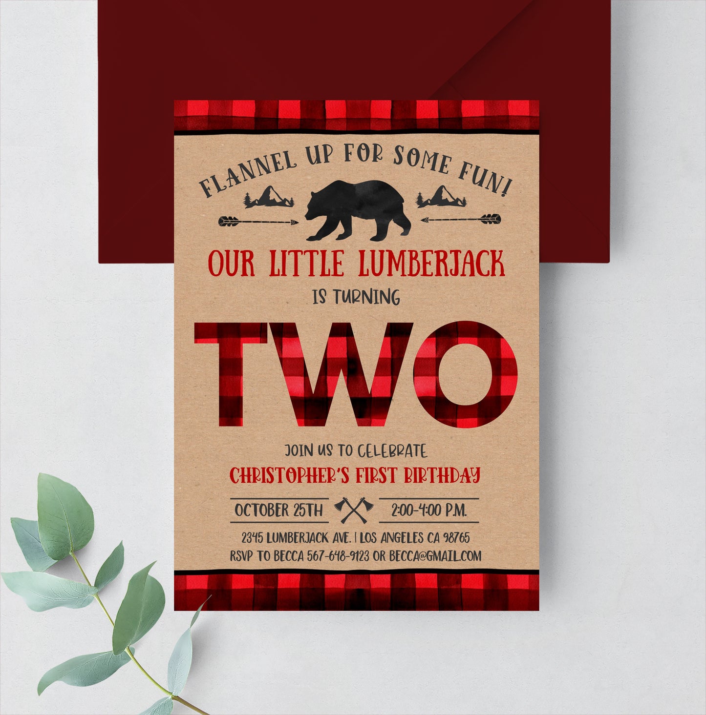 Editable Lumberjack Birthday Invitation