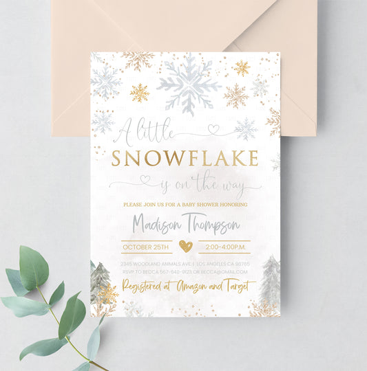 Editable Snowflake Baby Shower Invitation