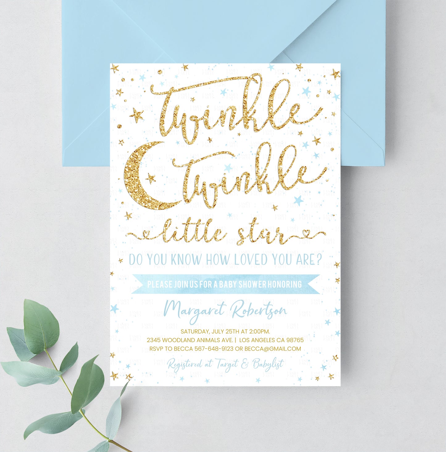 Editable Twinkle Twinkle Little Star Baby Shower Invitation