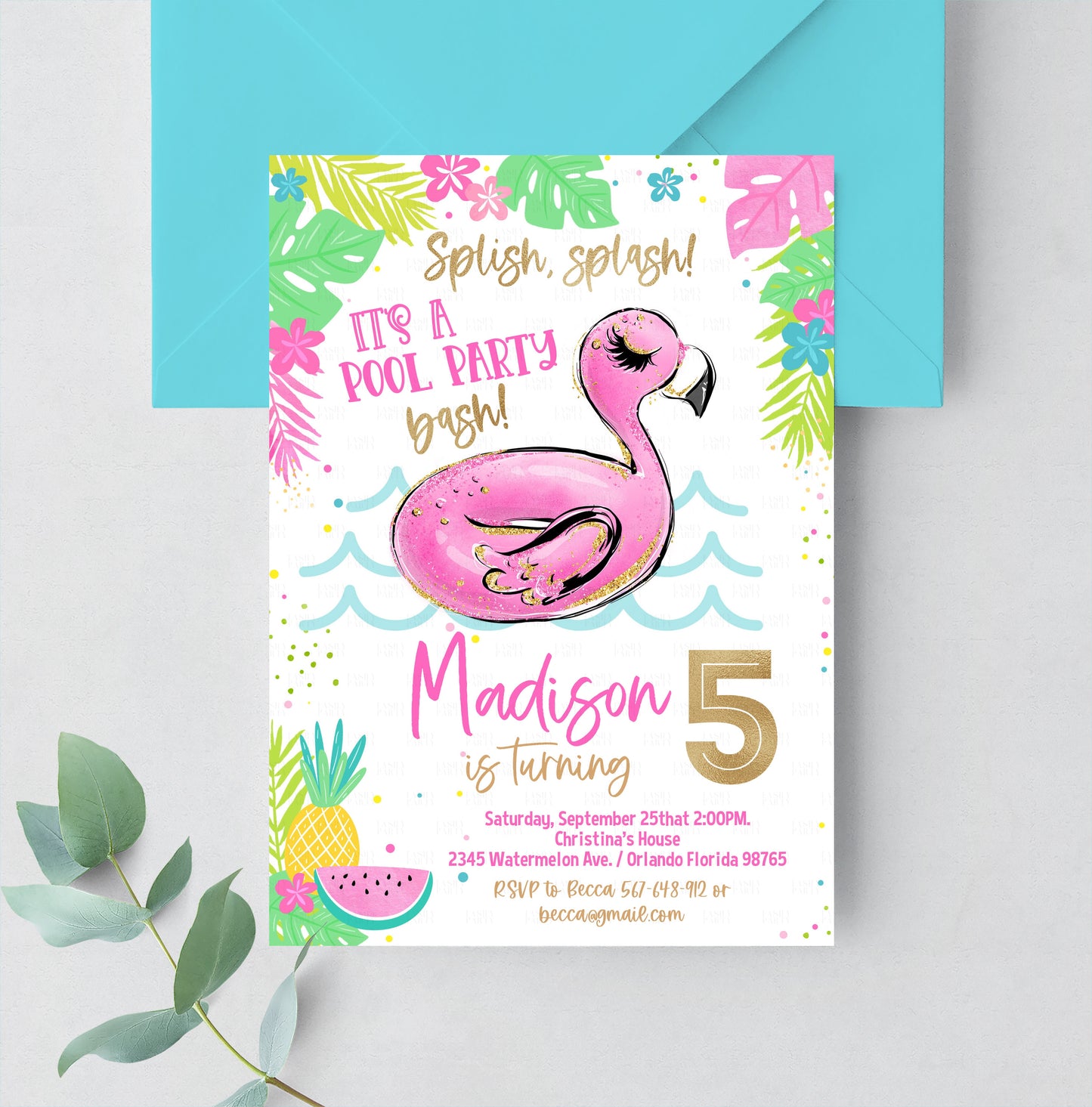 EDITABLE Flamingo Birthday Invitation