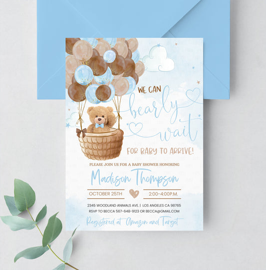 Editable Teddy Bear Baby Shower Invitation