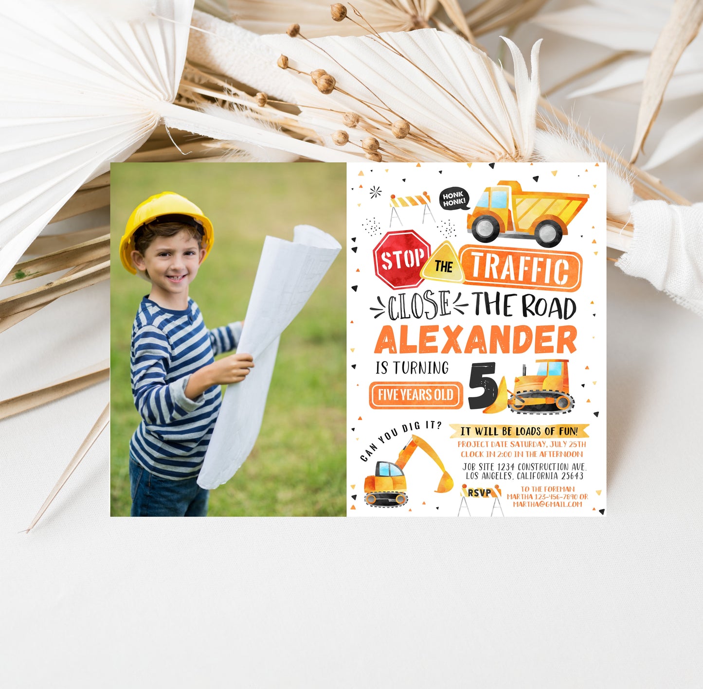 Editable Construction Birthday Invitation