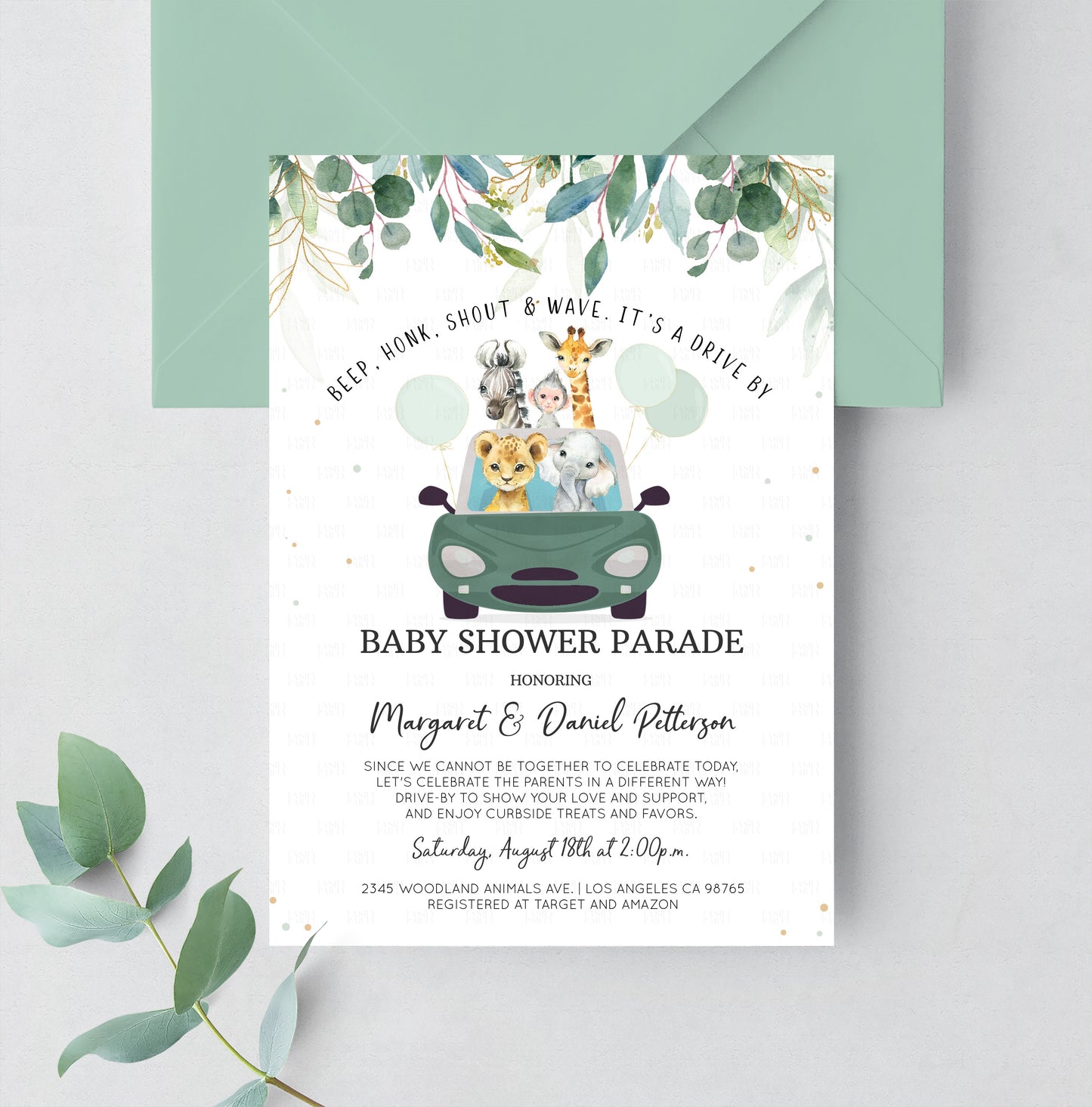 Editable Safari Drive By Baby Shower Invitation