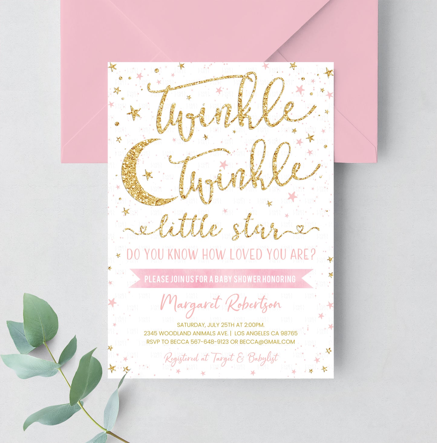 Editable Twinkle Twinkle Little Star Baby Shower Invitation