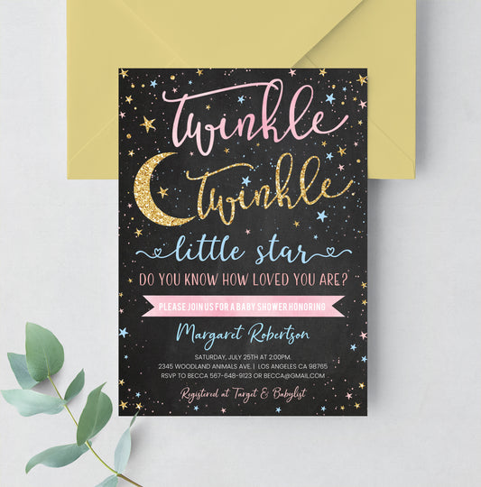 Editable Twinkle Twinkle Little Star Baby Shower Invitation