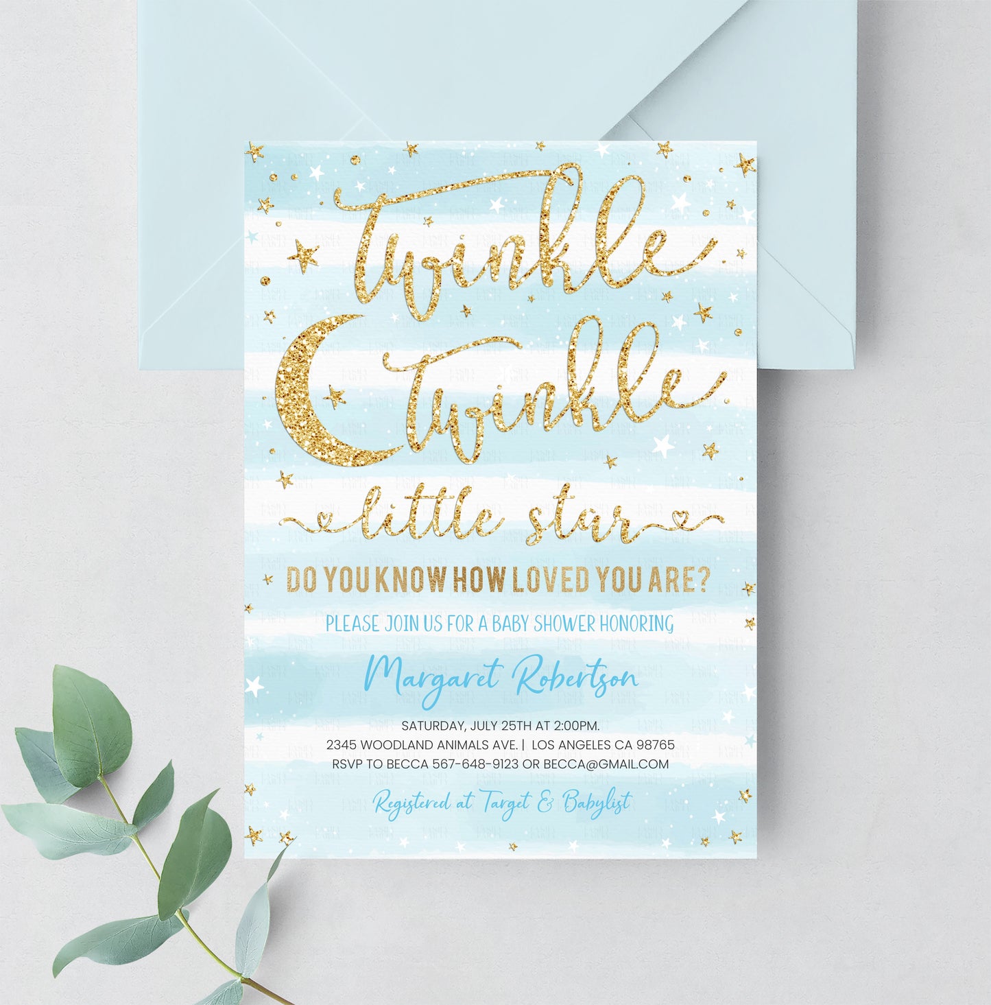 Editable Twinkle Twinkle Little Star Baby Shower Invitation