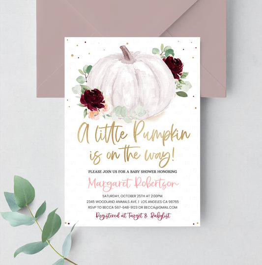 Editable Little Pumpkin Baby Shower Invitation