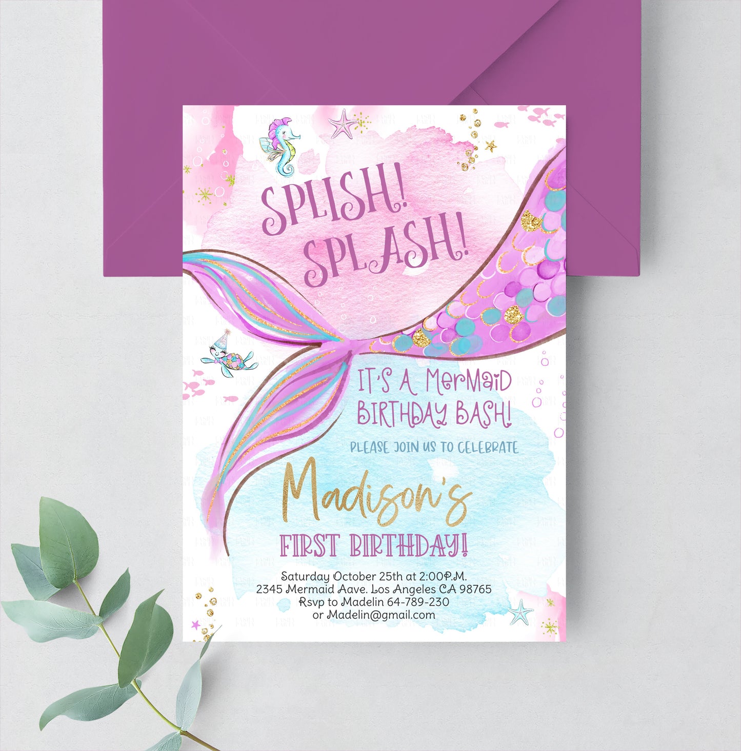 Editable Mermaid Birthday Invitation