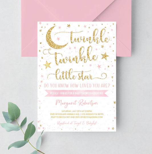 Editable Twinkle Twinkle Little Star Baby Shower Invitation