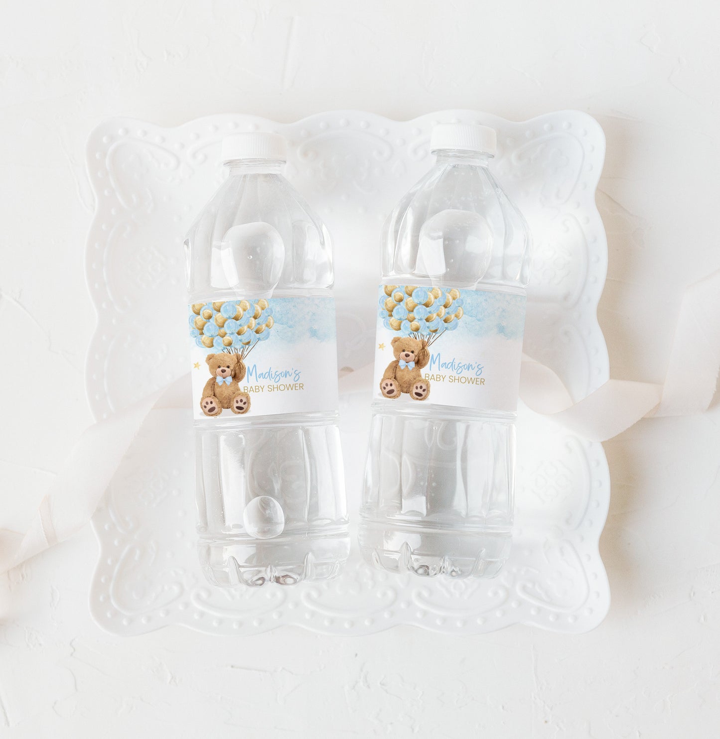 EDITABLE Teddy bear baby shower Water bottle label