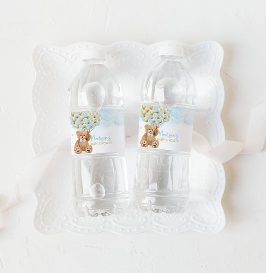 EDITABLE Teddy bear baby shower Water bottle label