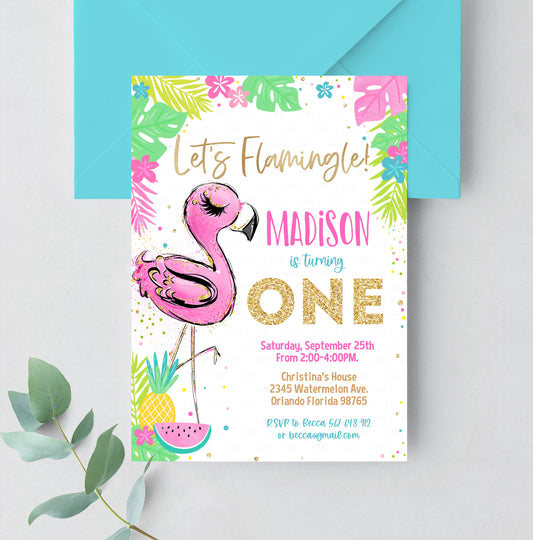 EDITABLE Flamingo Birthday Invitation