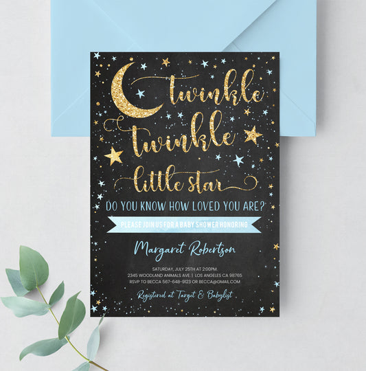 Editable Twinkle Twinkle Little Star Baby Shower Invitation