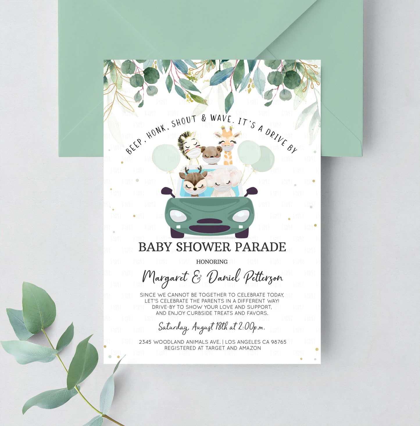 Editable Safari Drive By Baby Shower Invitation