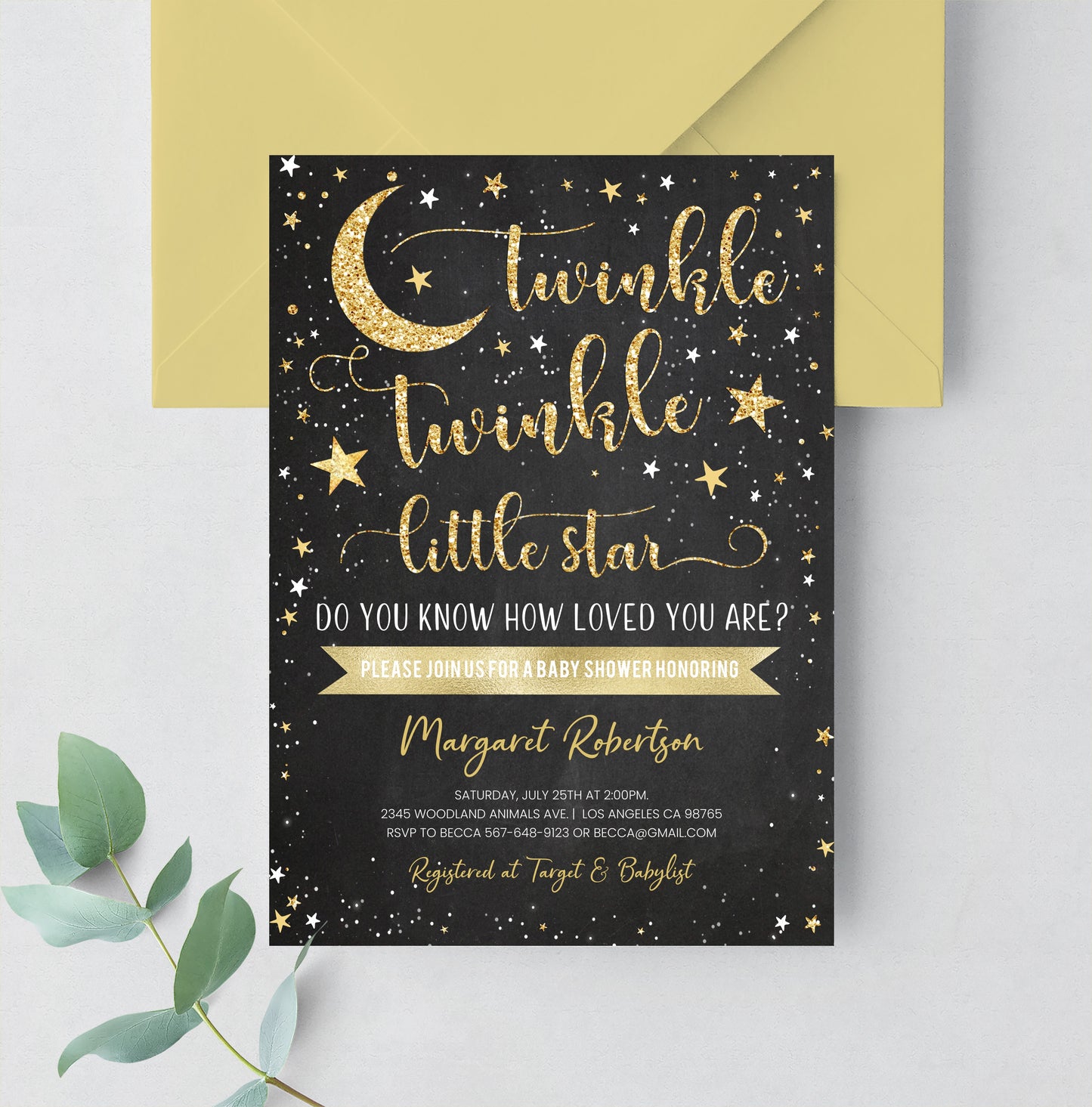 Editable Twinkle Twinkle Little Star Baby Shower Invitation