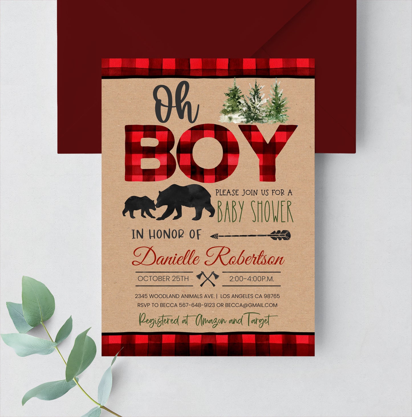 Editable Lumberjack Baby Shower Invitation