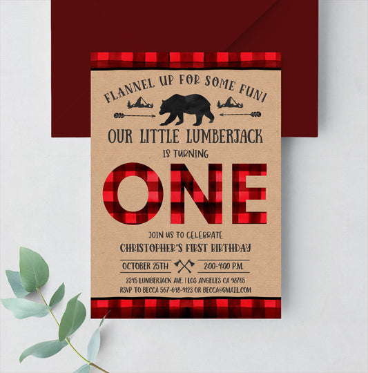 Editable Lumberjack Birthday Invitation