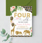 Editable Four Ever Wild Leopard Print Jungle Birthday Party Invitation