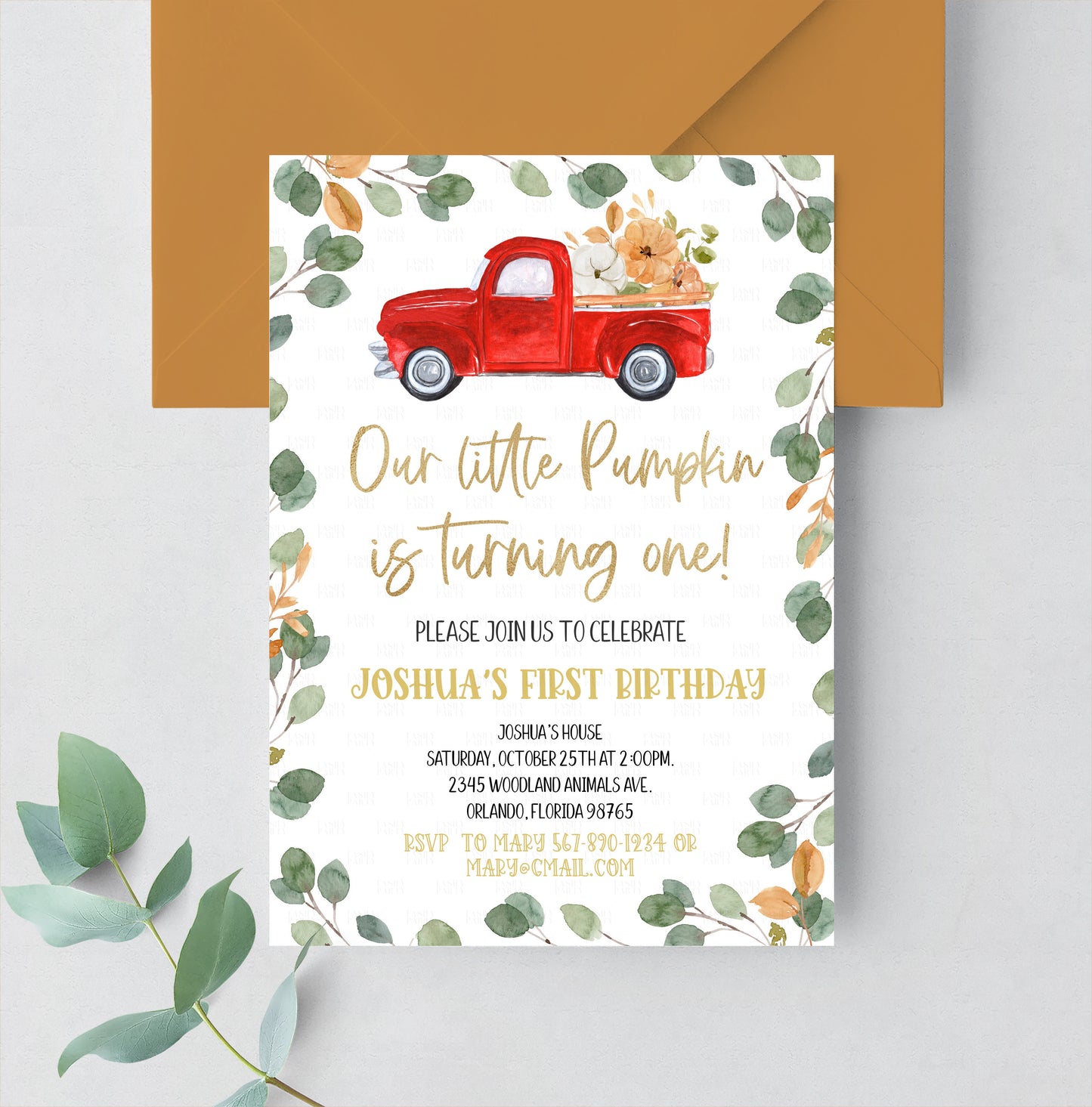 Editable Pumpkin First Birthday Invitation