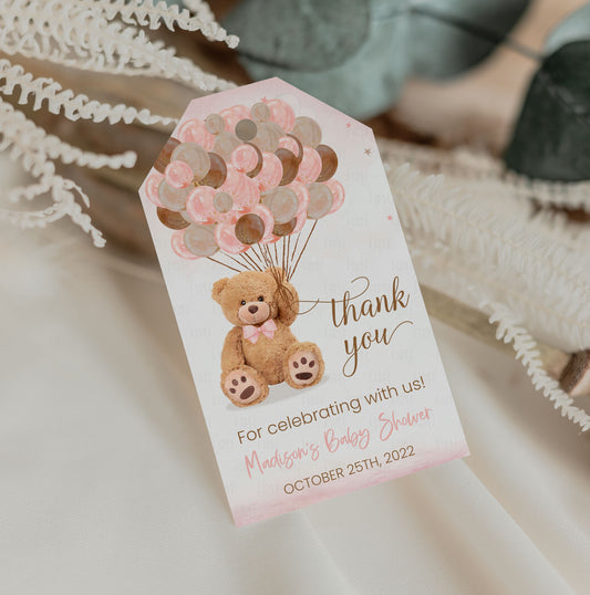 Editable Teddy Bear Baby Shower Favor Tags