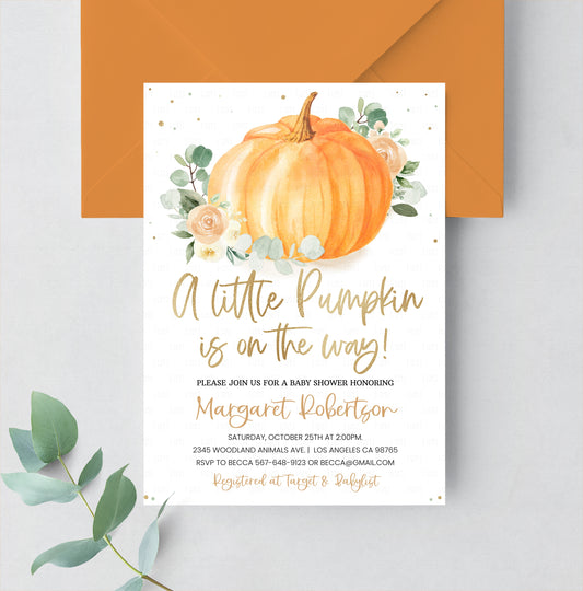 Editable Little Pumpkin Baby Shower Invitation