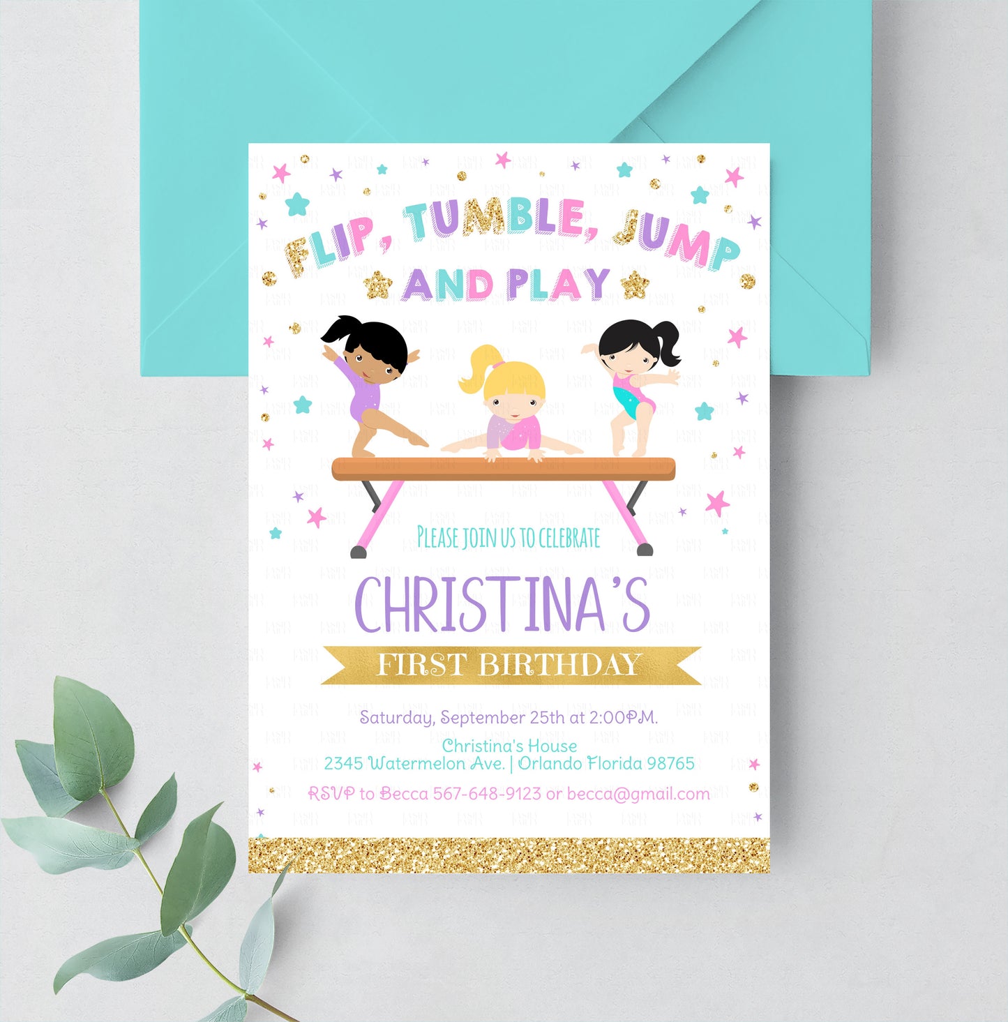 Editable Gymnastic Birthday Invitation