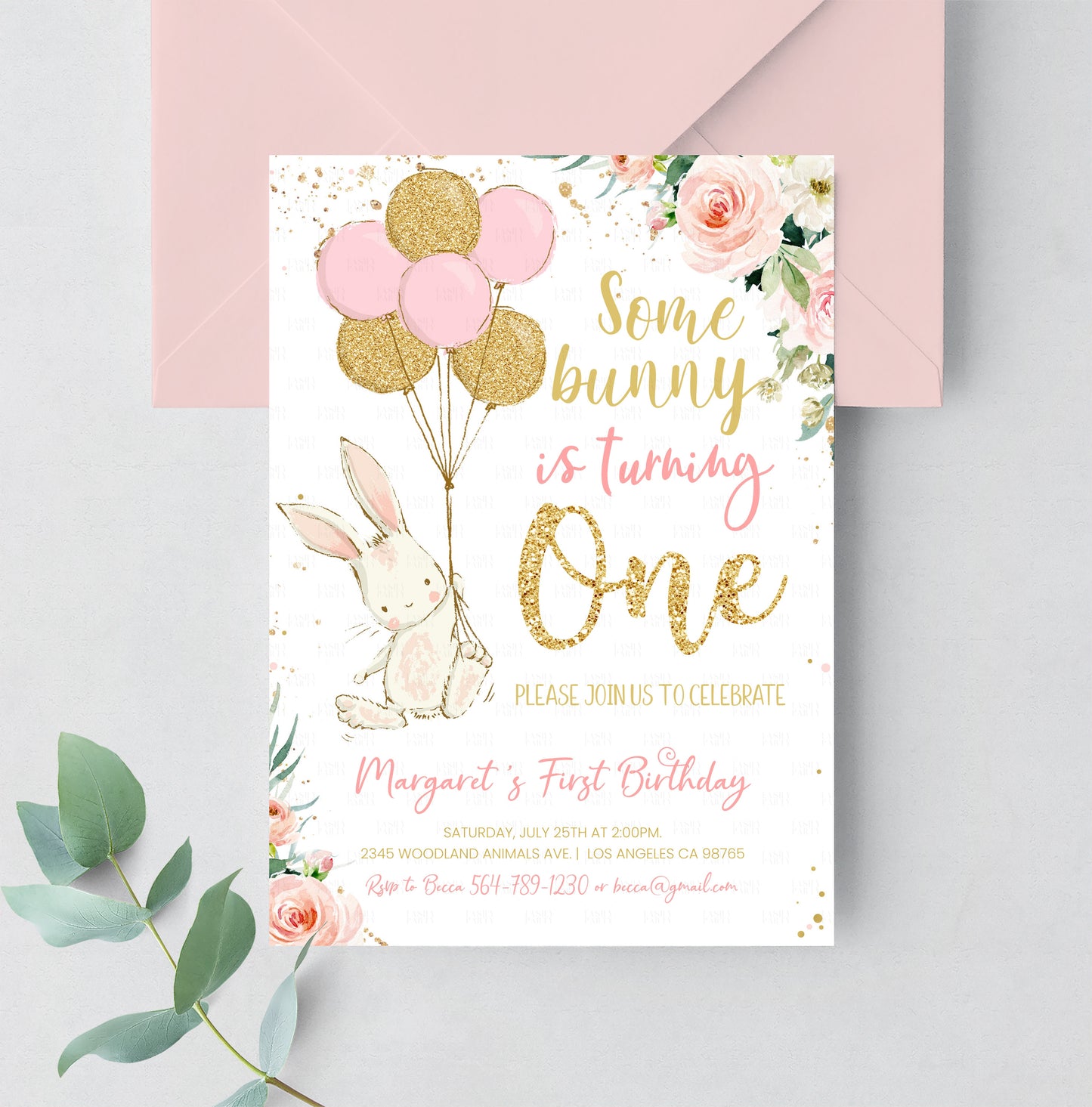 Editable Bunny Birthday Invitation