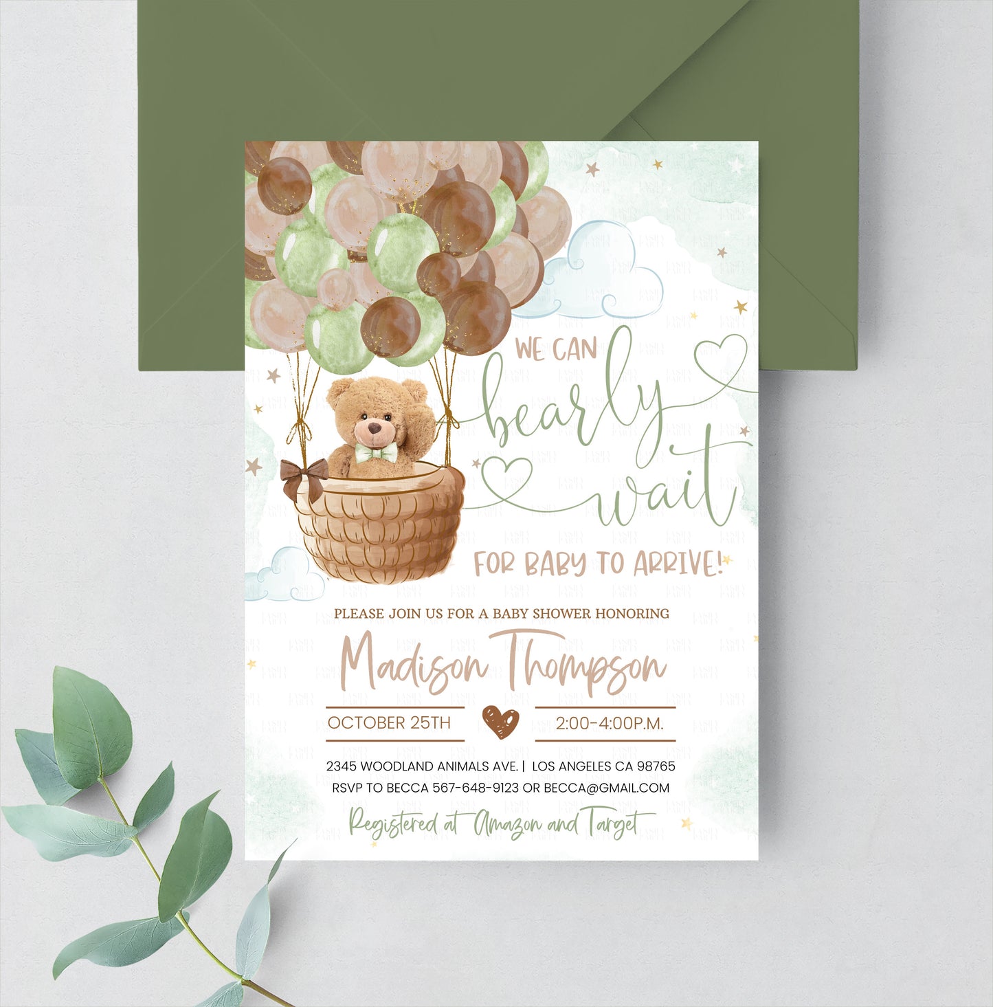 Editable Teddy Bear Baby Shower Invitation