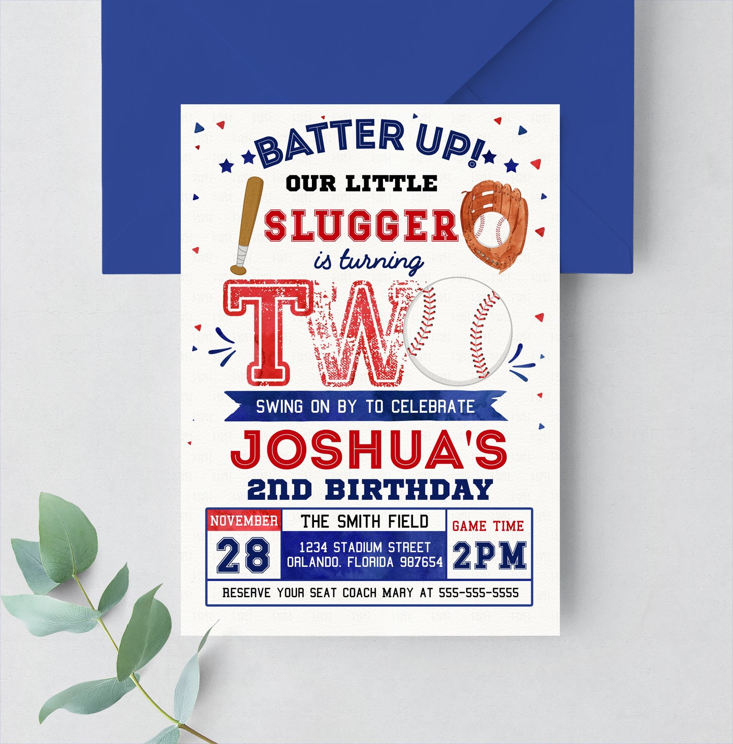 EDITABLE Baseball Birthday Invitation