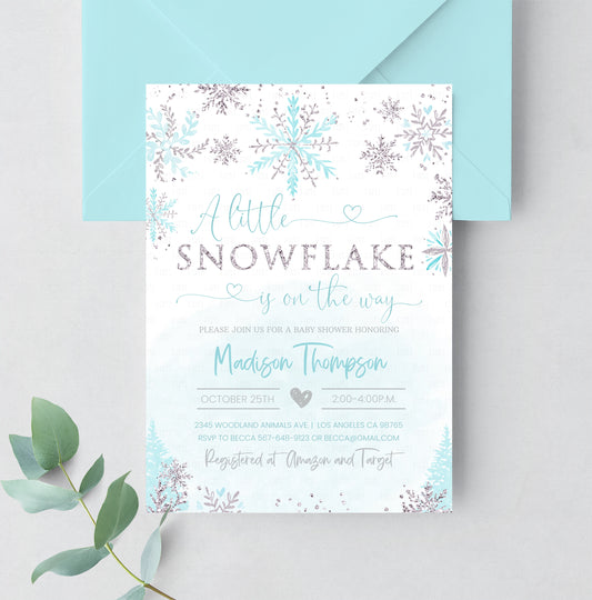 Editable Snowflake Baby Shower Invitation