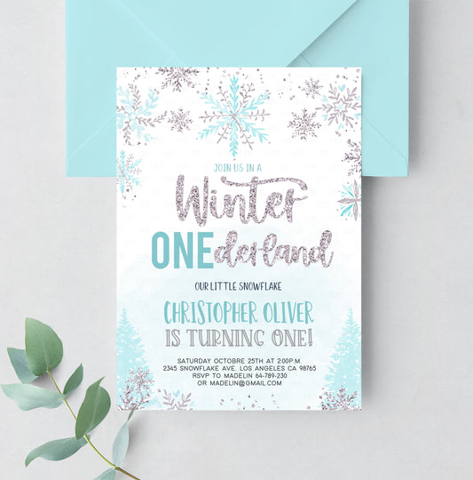 Editable Winter ONEderland Birthday Invitation