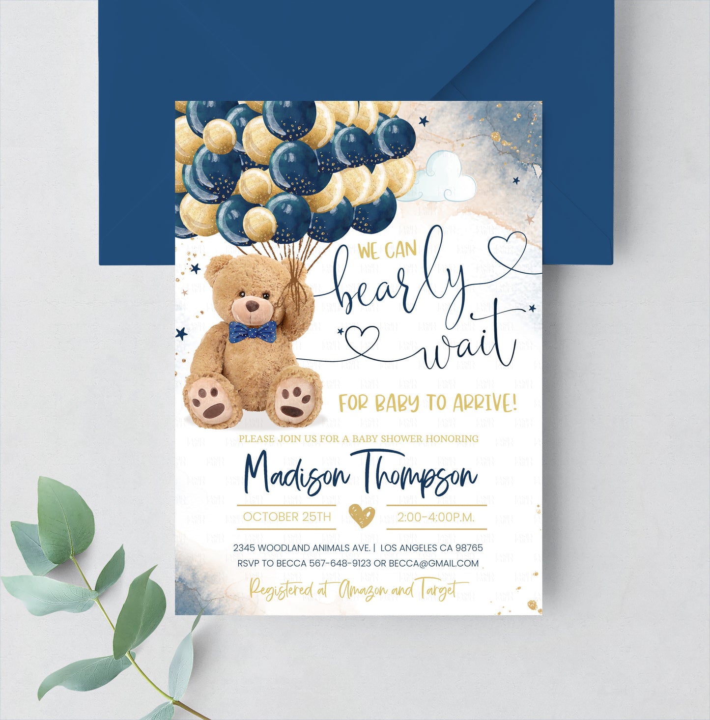 Editable Teddy Bear Baby Shower Invitation