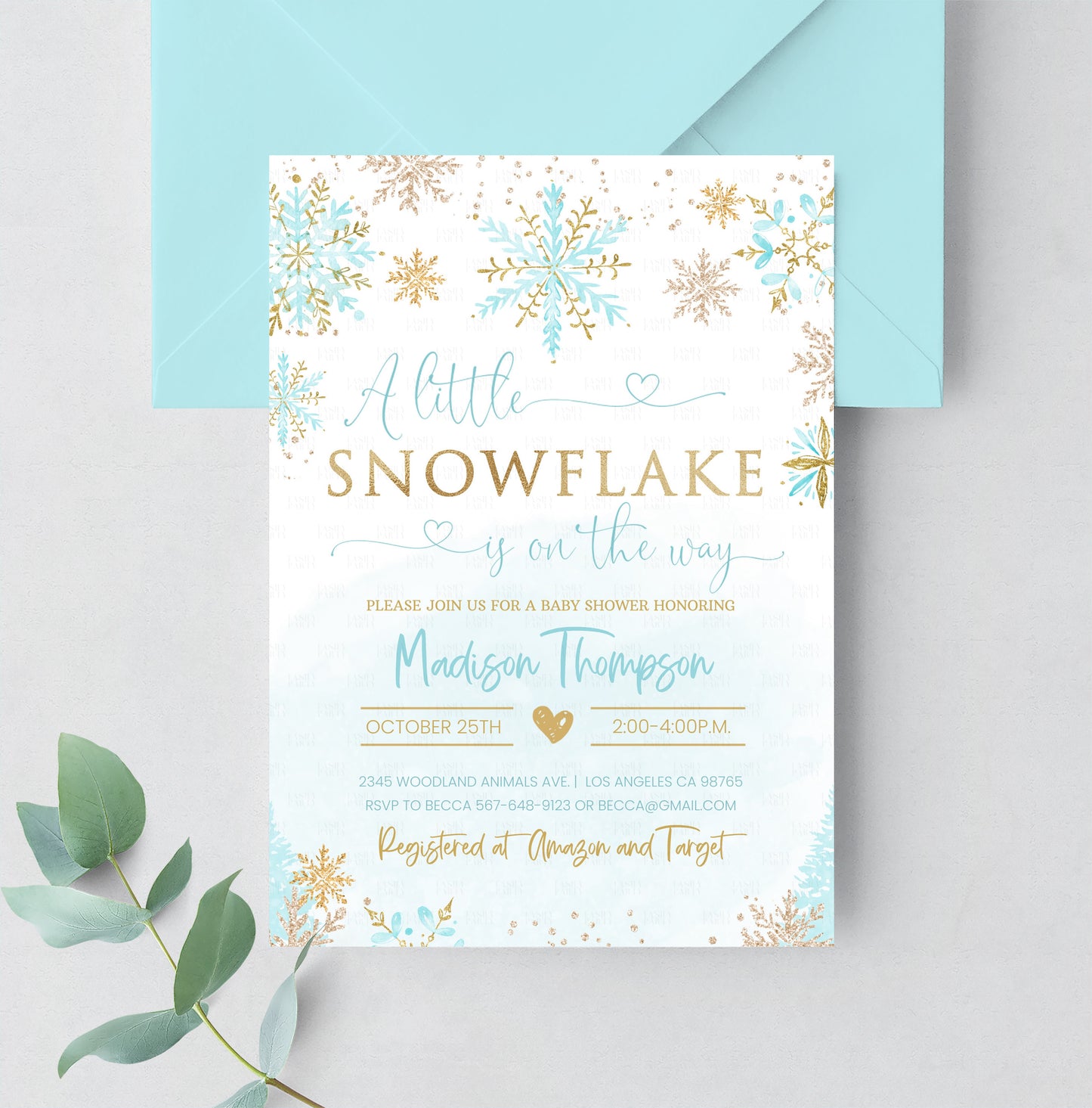 Editable Snowflake Baby Shower Invitation