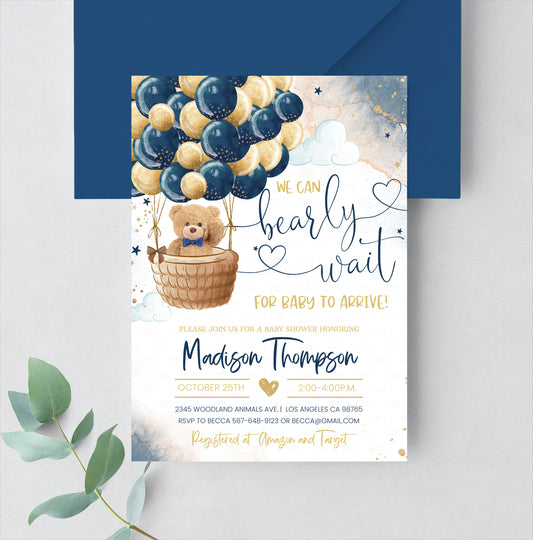 Editable Teddy Bear Baby Shower Invitation