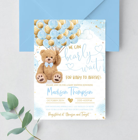 Editable Teddy Bear Baby Shower Invitation